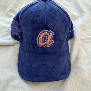 Atlanta Braves Suede Blue Cap with Embroidered Logo front and side
